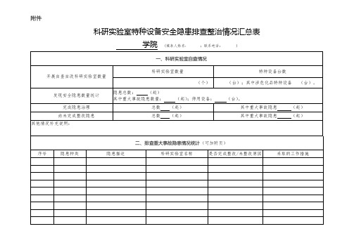 科研实验室特种设备安全隐患排查整治情况汇总表