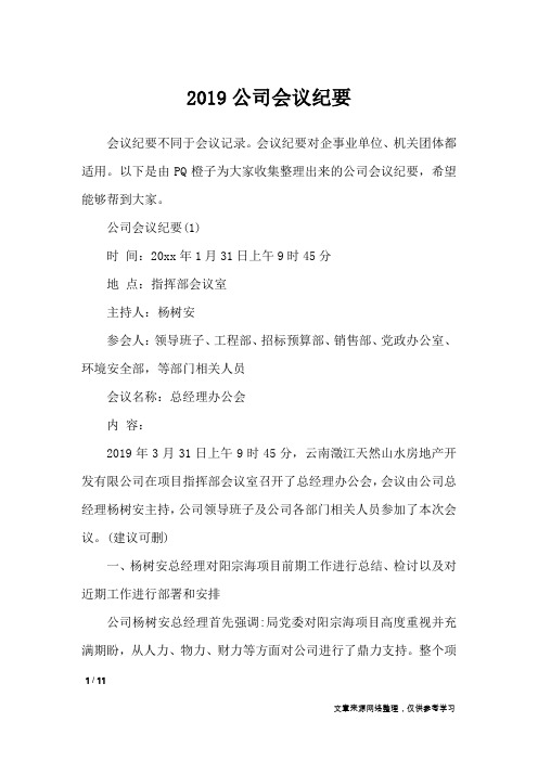 2019公司会议纪要_行政公文