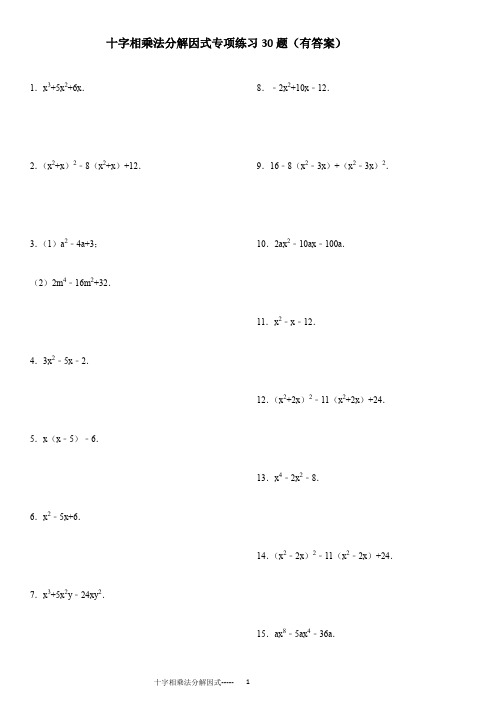 十字相乘法 因式分解专项练习30题(有答案)