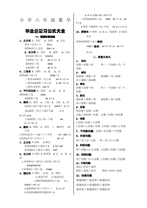 小学六年级数学毕业总复习公式大全