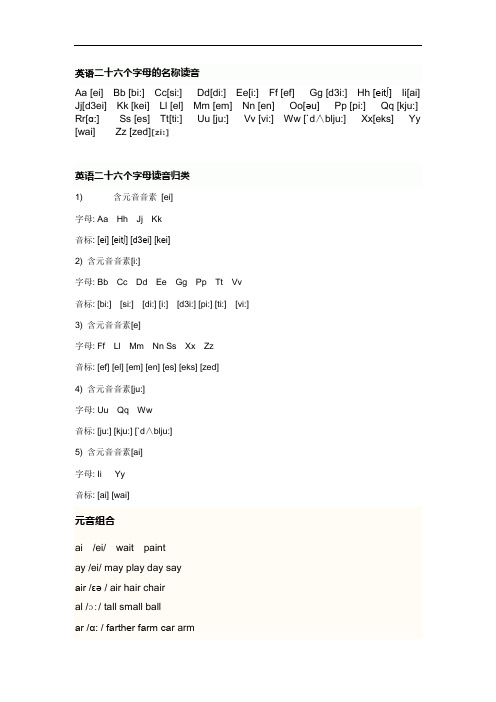 最新英语二十六个字母读音归类