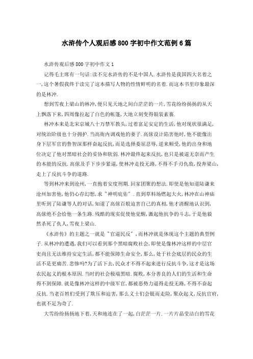 水浒传个人观后感800字初中作文范例6篇