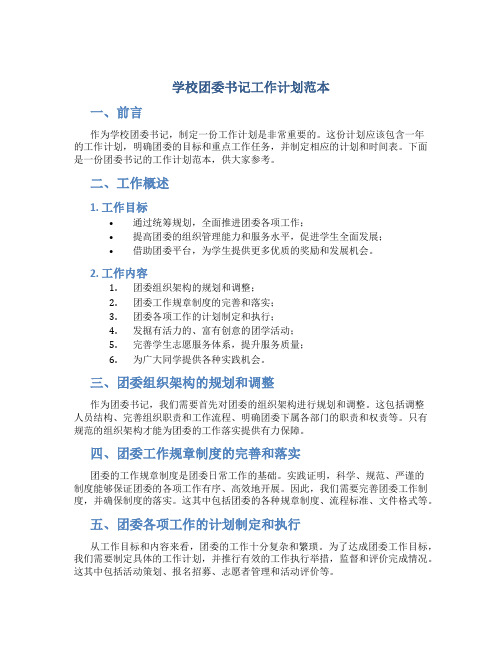 学校团委书记工作计划范本