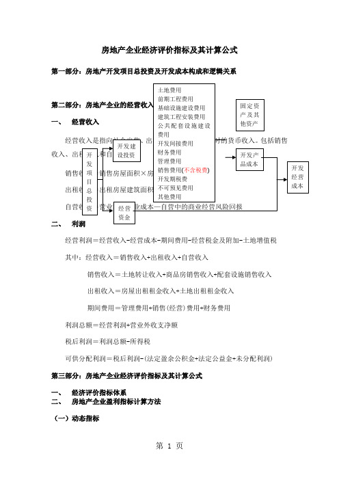 房地产企业经济评价指标及计算公式共9页word资料