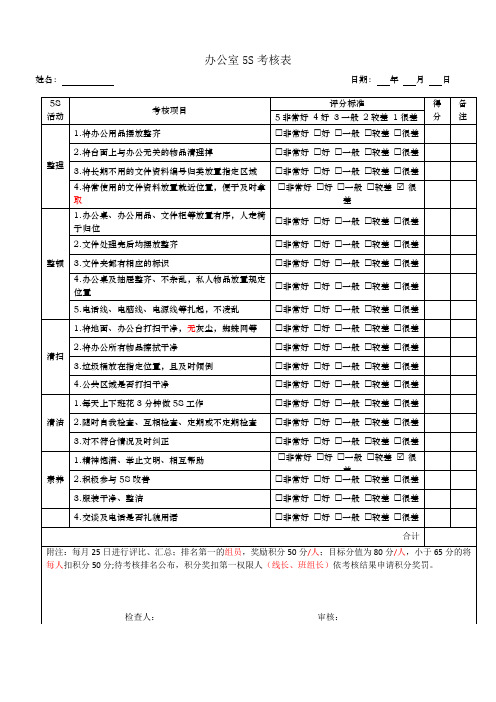 办公人员5s考核表