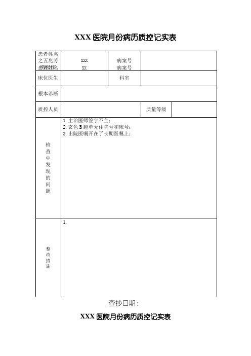 病历质控记录表
