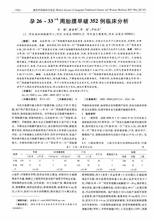 孕26-33+6周胎膜早破352例临床分析