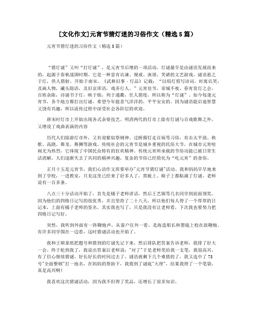[文化作文]元宵节猜灯迷的习俗作文(精选5篇)