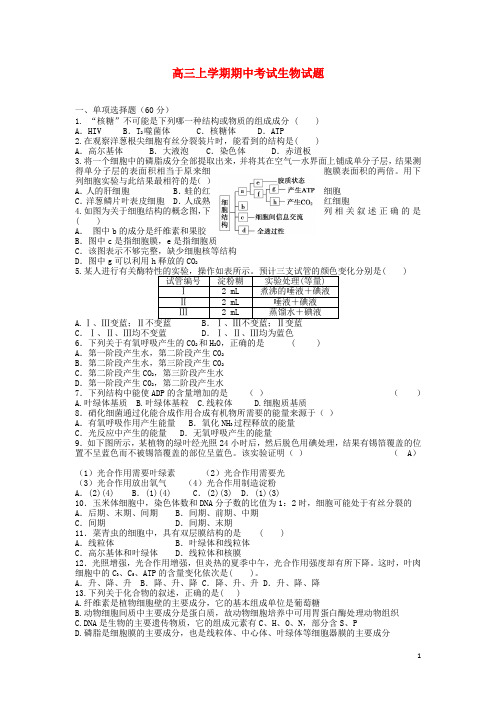 河南省确山县第二高级中学2021届高三生物上学期期中试题新人教版