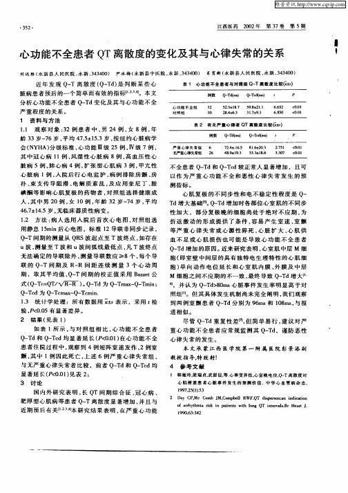 心功能不全患者QT离散度的变化及其与心律失常的关系