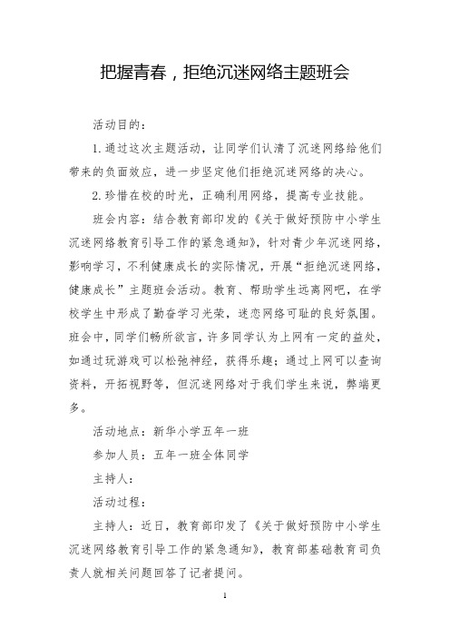 把握青春,拒绝沉迷网络主题班会