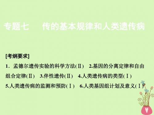 高考生物二轮复习第一部分专题七遗传的基本规律和人类遗传病课件新人教版