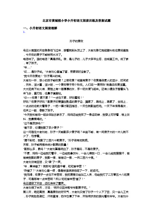 北京市黄城根小学小升初语文阅读训练及答案试题