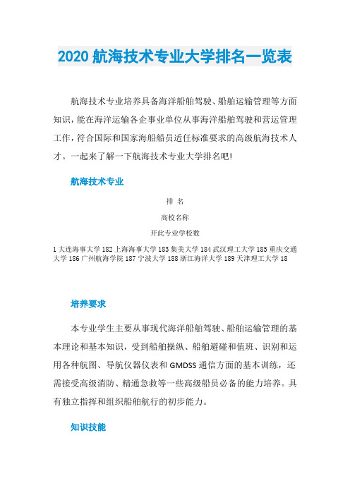 2020航海技术专业大学排名一览表
