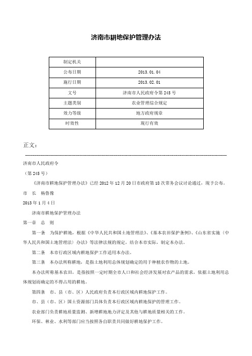 济南市耕地保护管理办法-济南市人民政府令第245号