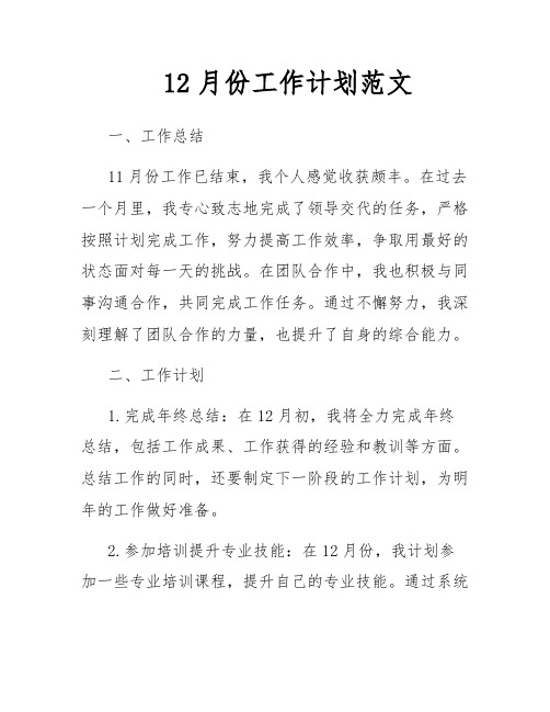 12月份工作计划范文