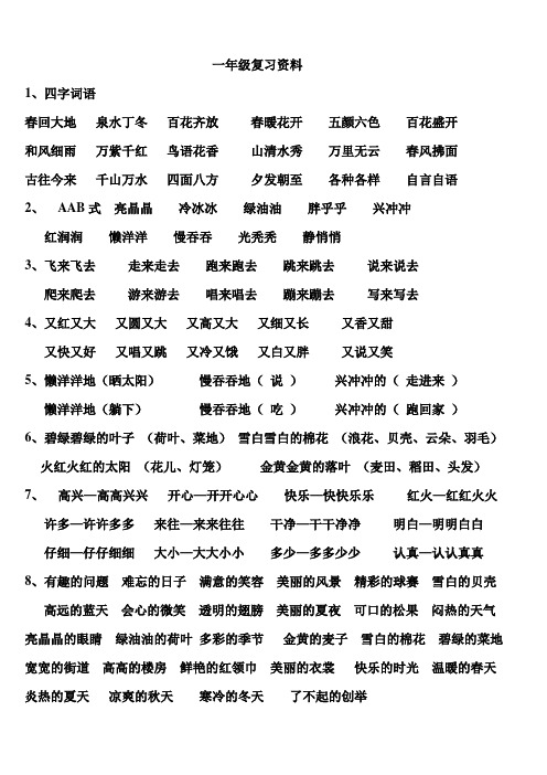 人教版小学一年级下册语文重点句子及短语汇总
