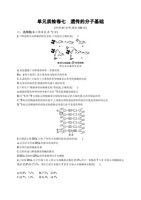 2019高三生物人教版一轮单元质检卷：第7单元 遗传的分子基础 Word版含解析