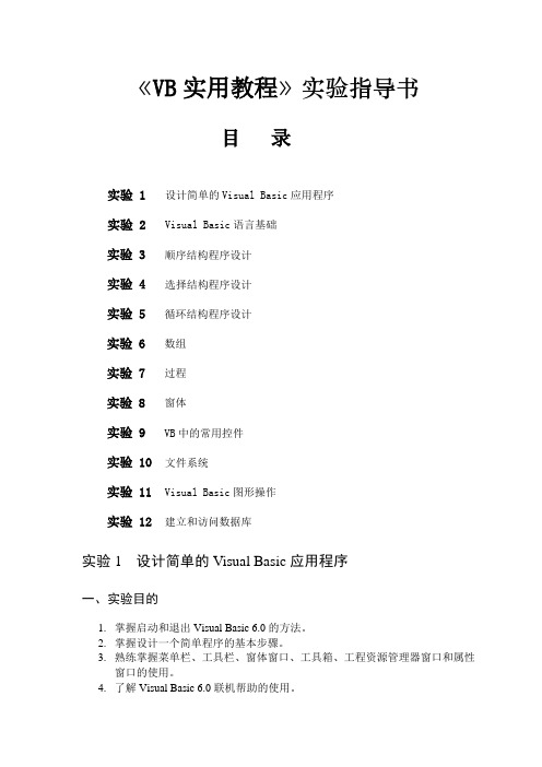 《V B实用教程》---实验指导书