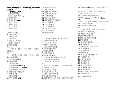 九年级英语暑假练习之动词 doing与 to-do练习及答案