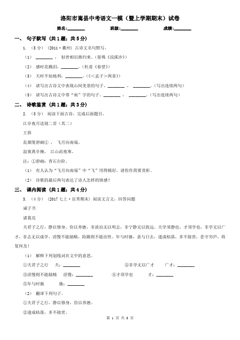 洛阳市嵩县中考语文一模(暨上学期期末)试卷