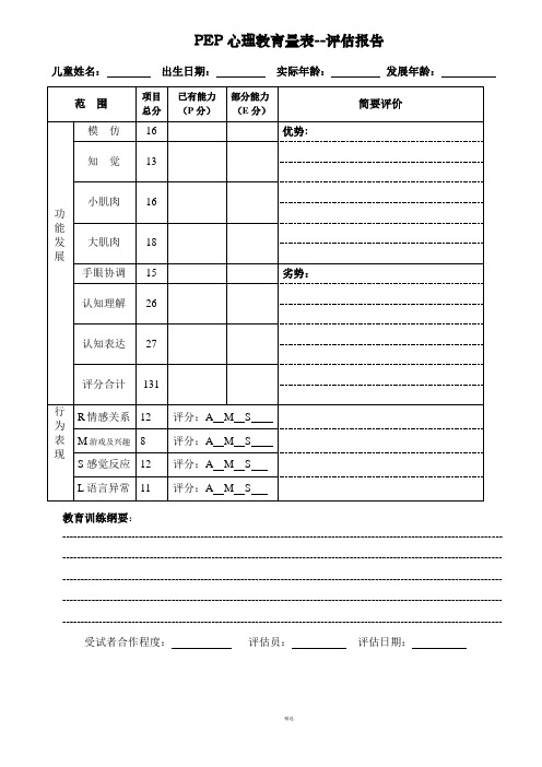 PEP-3孤独症儿童心理教育量表评估报告