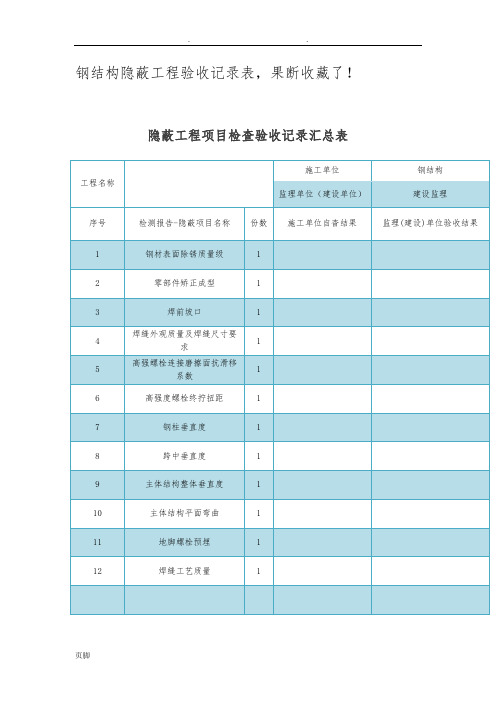 钢筋结构隐蔽工程验收记录表