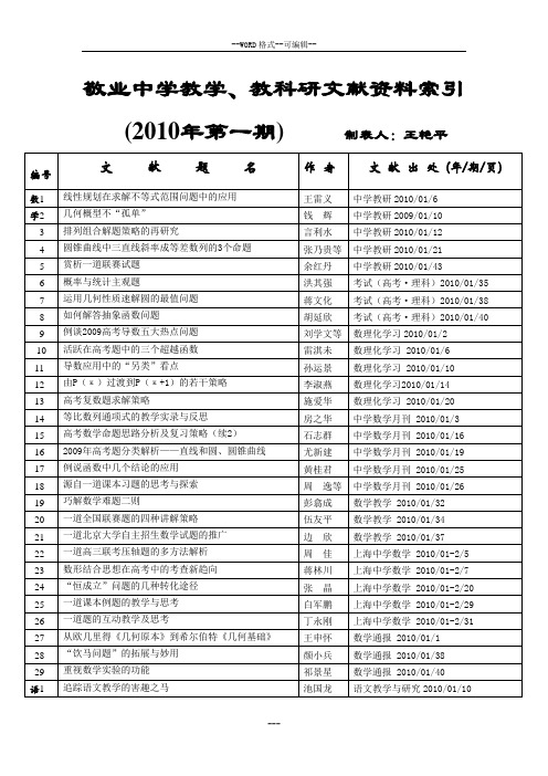 敬业中学教学、教科研文献资料索引