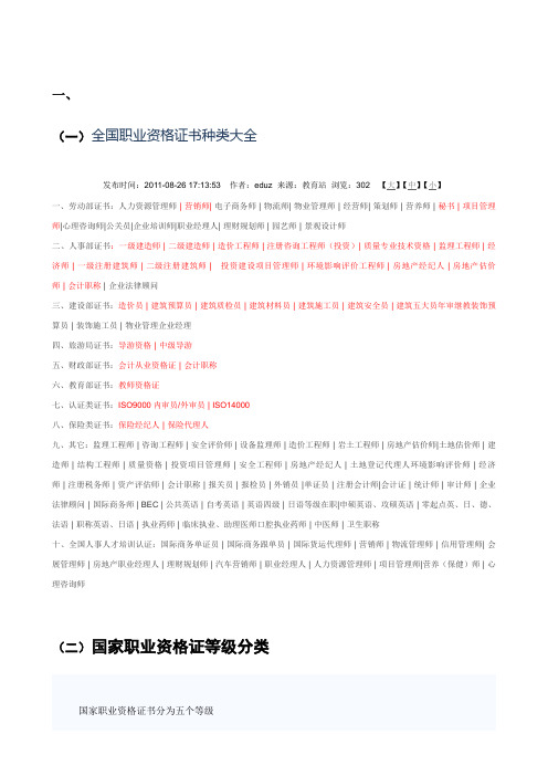 各行业从业资格证