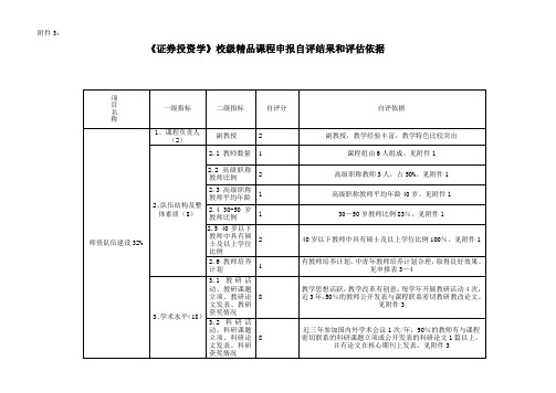 《证券投资学》校级精品课程申报自评结果和评估依据
