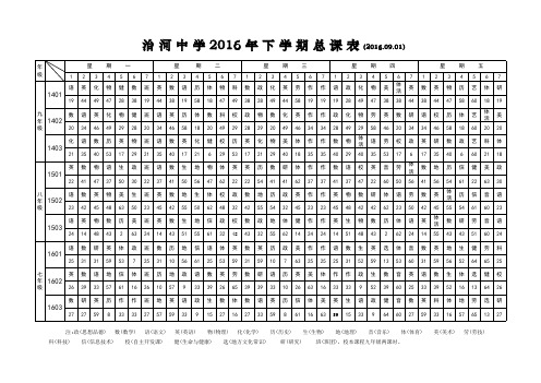 课程表2016年下学期总课表