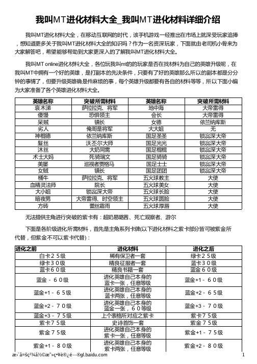 我叫MT进化材料大全_我叫MT进化材料详细介绍