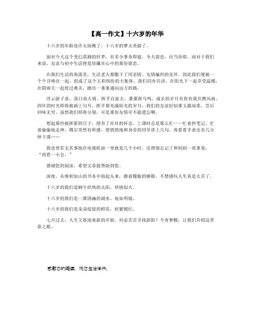 【高一作文】十六岁的年华