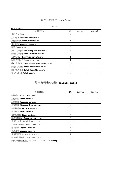 财务审计报告英文版-资产负债表中英文版