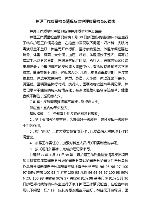 护理工作质量检查情况反馈护理质量检查反馈表