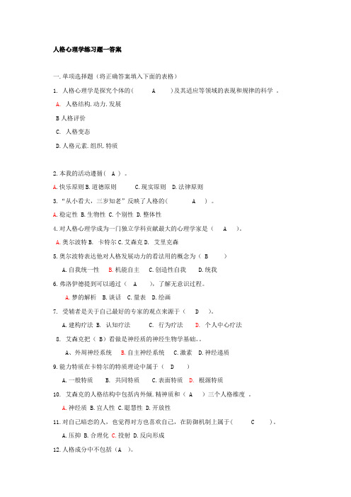 完整word版,人格心理学试题及答案,推荐文档