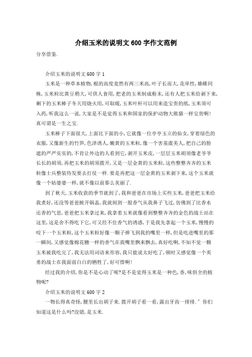介绍玉米的说明文600字作文范例