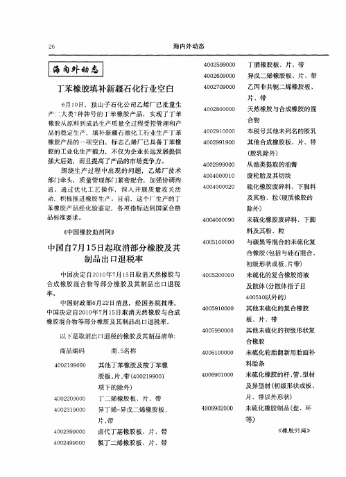 中国自7月15日起取消部分橡胶及其制品出口退税率