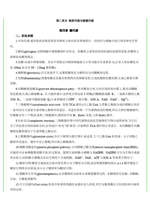 第二单元 物质代谢与能量代谢 第四章 糖代谢