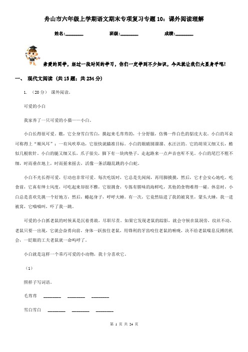 舟山市六年级上学期语文期末专项复习专题10：课外阅读理解
