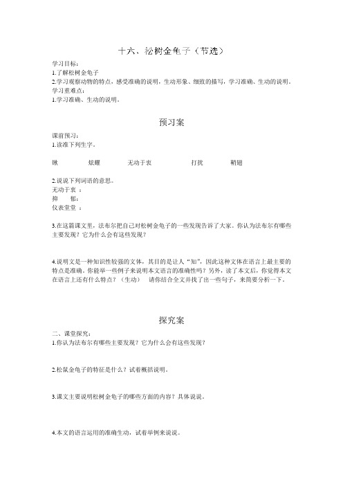 海南省海口市第十四中学(苏教版)七年级语文下册导学案16 松树金龟子