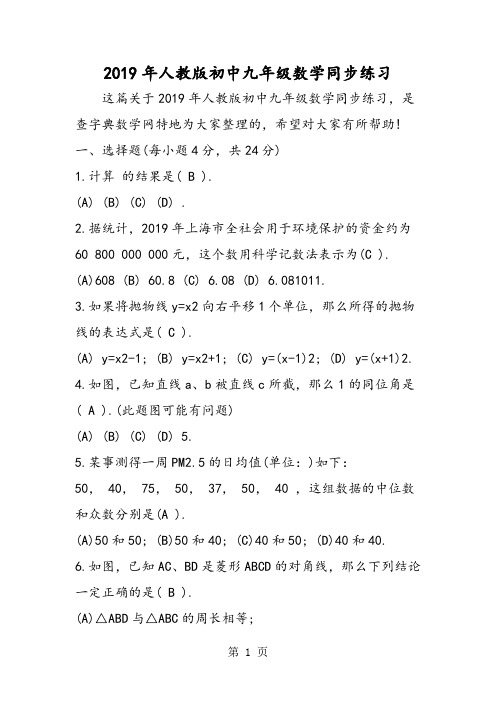 2019人教版初中九年级数学同步练习精品教育.doc