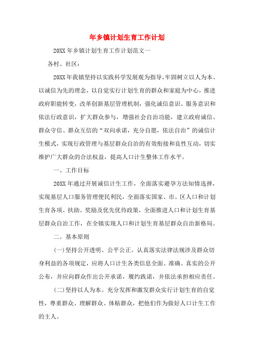 2020年年乡镇计划生育工作计划
