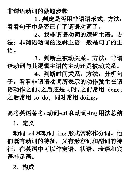 高三英语备考资料素材语法篇——非谓语动词用法
