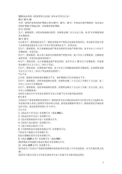 2019执业药师《药事管理与法规》每年必考时间考点汇总