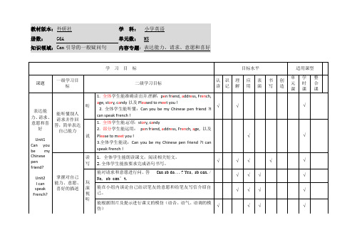 小学英语六年级上册第五模块《学习目标》