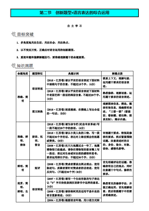 2019届高考语文二轮提优导学案 第一部分 语言表达 第二节 创新题型 语言表达的综合运用(含答案)