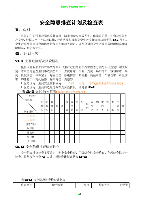 安全隐患排查计划及检查表