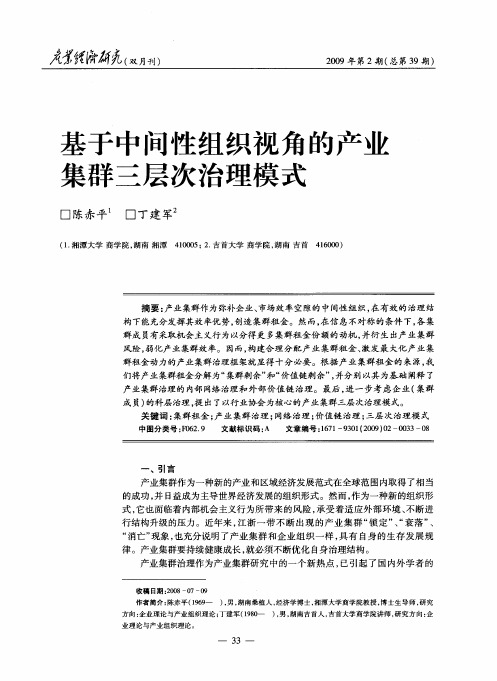 基于中间性组织视角的产业集群三层次治理模式