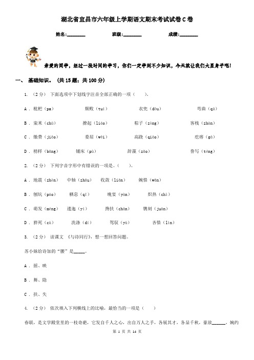湖北省宜昌市六年级上学期语文期末考试试卷C卷